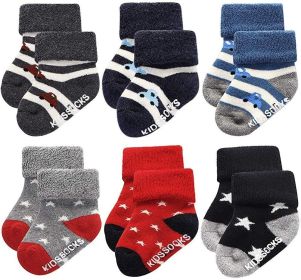 Boys Girls Thick Warm Anti Slip Terry Socks - Infant Toddler Winter Cute Cotton Socks 3-36 Months Gifts Set 6 Pairs Pack