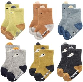 Boys Girls Thick Warm Anti Slip Terry Socks - Infant Toddler Winter Cute Cotton Socks 3-36 Months Gifts Set 6 Pairs Pack (YELLOW EAR Small)