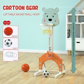 Basketball Hoop Set Stand; Kids 3-in-1 Sports Activity Center; Adjustable Basketball Stand Set with Ring Toss/Basketball /Football