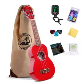 Soprano Ukulele 21 inch Mahogany Mini Kids Guitar Hawaiian ukelele Instrument Kit Wood ukalalee for Beginner Adults Kids Starter(Red)