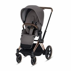 CYBEX ePriam 3-in-1 Travel System Frame in Rose Gold with Brown Details Baby Stroller â€“ Manhattan Grey