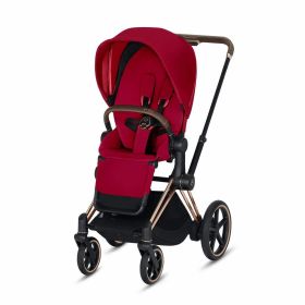 CYBEX ePriam 3-in-1 Travel System Frame in Rose Gold with Brown Details Baby Stroller â€“ True Red