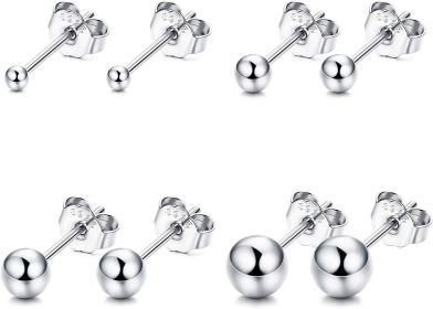4 Pairs 925 Earrings for Women Girls Round Ball Small Stud Earrings Set 2; 3; 4; 5 mm
