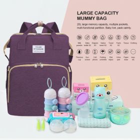 Backpack Diaper Bags Large Capacity Travel Diaper Bag with Foldable Crib; Waterproof Baby Bags for Boys; USB Charging Port & Stroller Purple