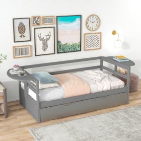 Twin Size Daybed with Trundle and Foldable Shelves on Both Sides