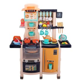 Large Pretend Play Kitchen Set Kids Cooking Playset with Realistic Lights, Vivid Sounds, Play Phone, Clock and 65 Pcs Accessories, 3 +, Blue XH