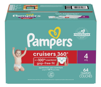 Pampers Diapers Pull On Cruisers 360Â° Fit Disposable Baby Diapers with Stretchy Waistband Super Pack, Size 4 - 64 Diapers, Packaging & Prints May Vary
